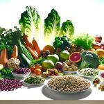 Assorted fresh fruits, vegetables, and legumes on table.